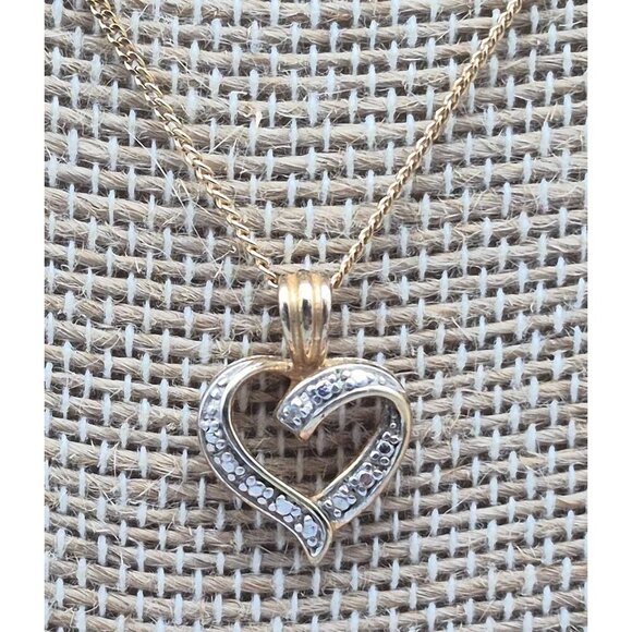 Cute 18" Curb Chain Dainty Two Tone Heart Pendant Necklace Valentine Sweetheart - Picture 4 of 8